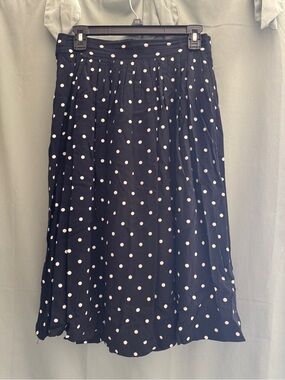 Forever 21 Navy Midi Skirt with White Polka Dots